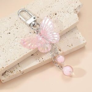 NIP PINK BUTTERFLY WITH BEADS BAG CHARM